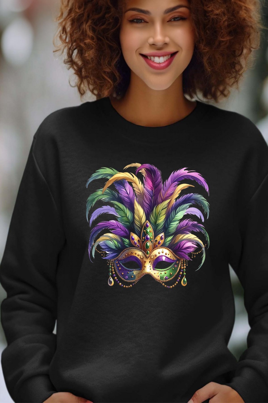 Sweats Women Black Impression A La Demande I.A.L.D CARNIVAL MASK - SWEAT COL ROND FEMME #c Efashion Paris