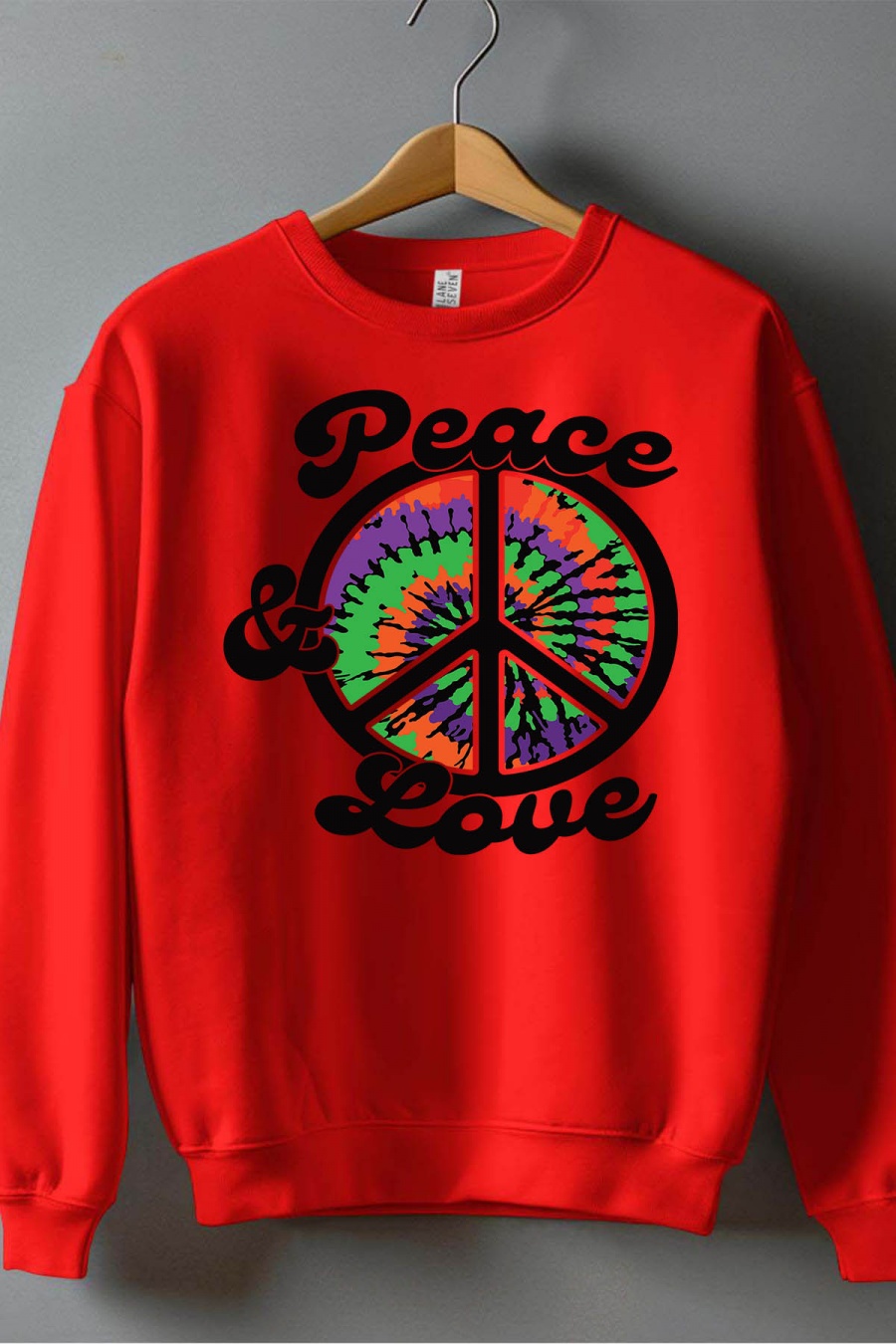 Pulls Homme Rouge Impression A La Demande I.A.L.D PEACE AND LOVE HIPPIE - SWEAT COL ROND HOMME #c Efashion Paris
