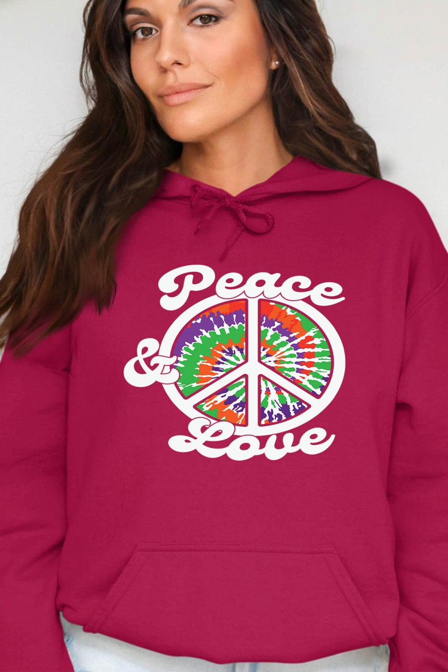 Sweats Femme Bordeaux Impression A La Demande I.A.L.D PEACE LOVE HIPPIE - SWEAT CAPUCHE FEMME #c Efashion Paris