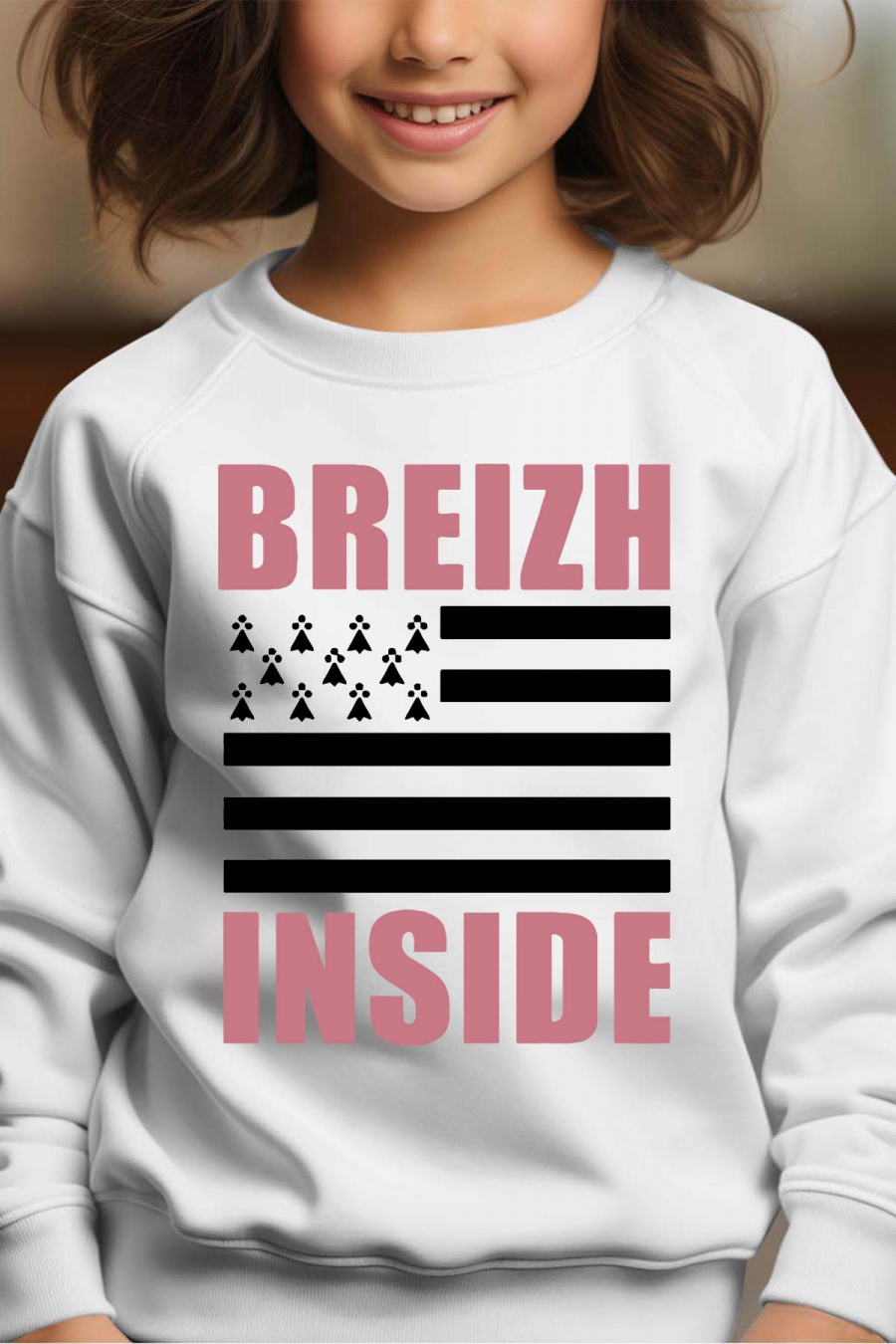 Camisetas Niño y bébé  White Impression A La Demande I.A.L.D BREIZH INSIDE GIRL - SWEAT COL ROND FILLE #c Efashion Paris