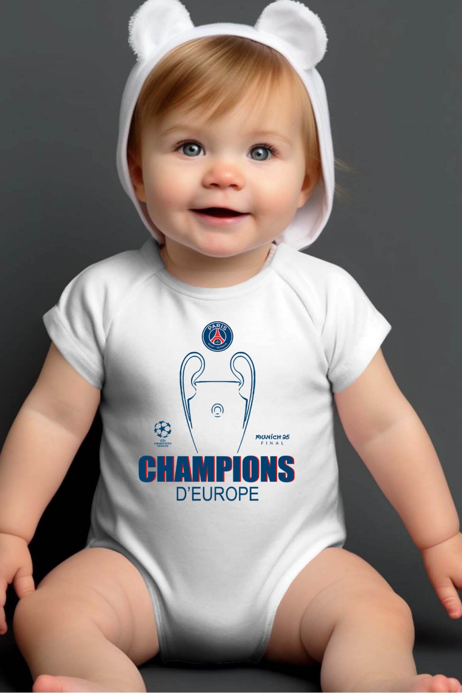 Ensembles & Bodies Enfant & Bébé  Blanc Impression A La Demande I.A.L.D PSG CHAMPION - BODY BÉBÉ #c Efashion Paris