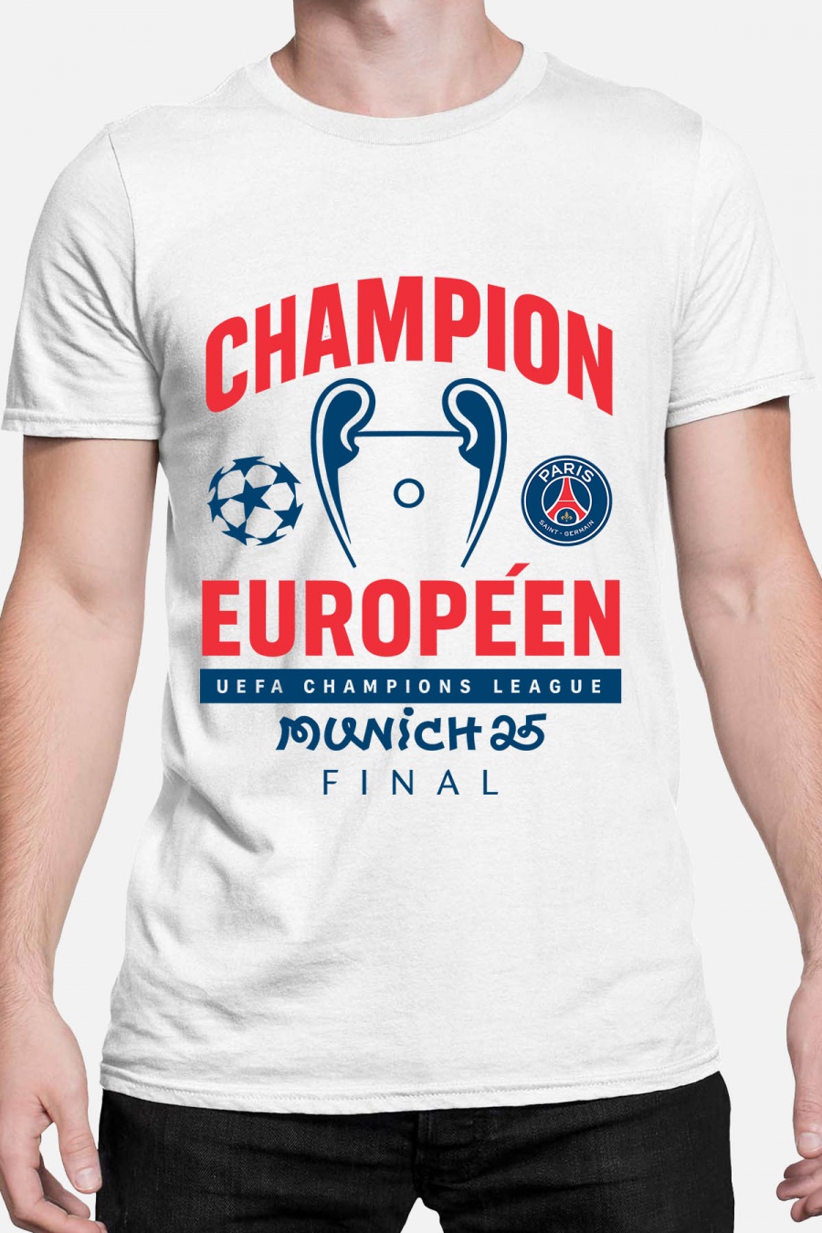 T-shirts Homme Blanc Impression A La Demande I.A.L.D CHAMPION EUROPEEN PSG - TSHIRT HOMME #c Efashion Paris