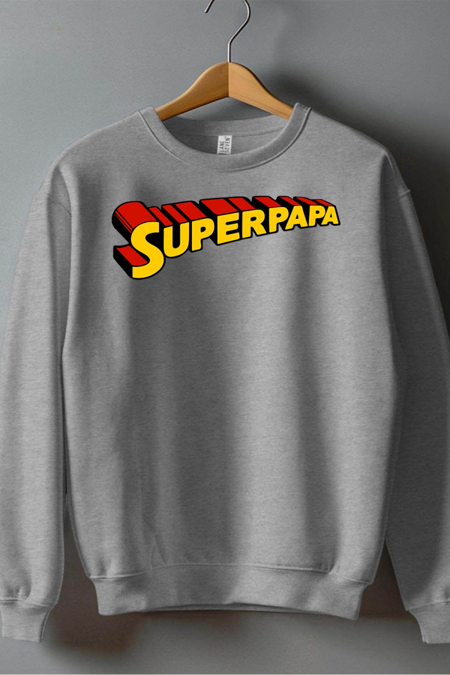 Pulls Homme Gris Impression A La Demande I.A.L.D SUPER PAPA TXT - SWEAT COL ROND HOMME #c Efashion Paris