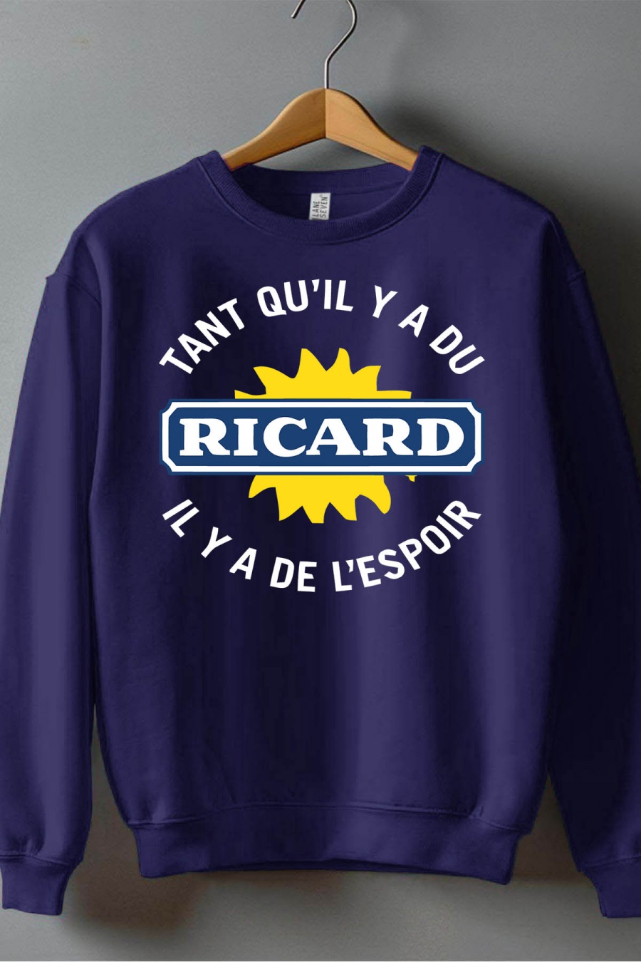 Pulls Homme Marine Impression A La Demande I.A.L.D TANT QUIL Y A DU RICARD - SWEAT COL ROND HOMME #c Efashion Paris