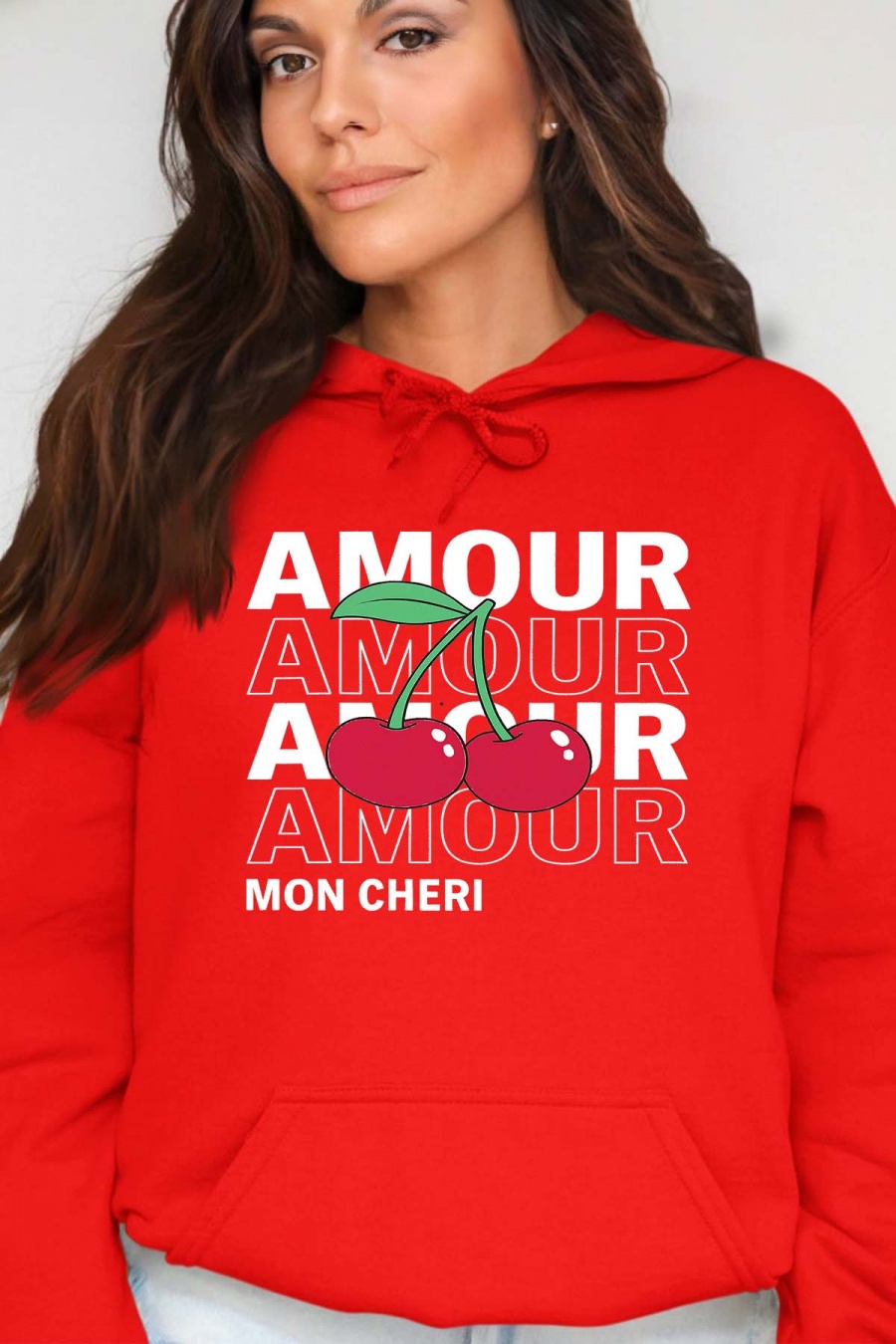 Sweats Femme Rouge Impression A La Demande I.A.L.D AMOUR CERISE - SWEAT CAPUCHE FEMME #c Efashion Paris