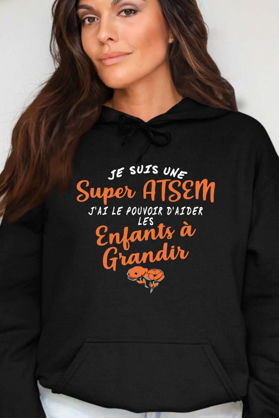 Sweats Femme Noir Impression A La Demande I.A.L.D ATSEM SUPER - SWEAT CAPUCHE FEMME #c Efashion Paris