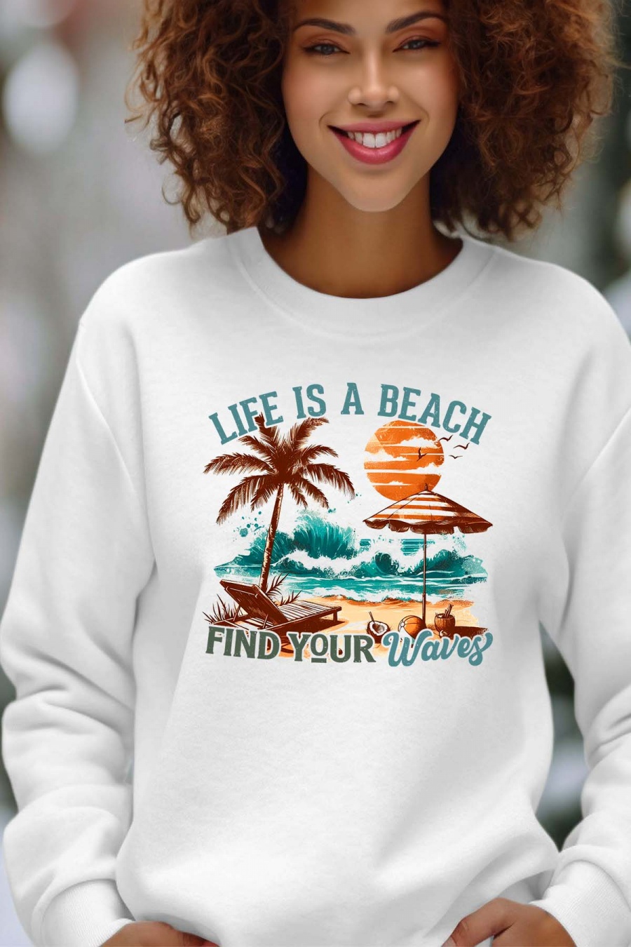Sweats Femme Blanc Impression A La Demande I.A.L.D FIND WAVES - SWEAT COL ROND FEMME #c Efashion Paris