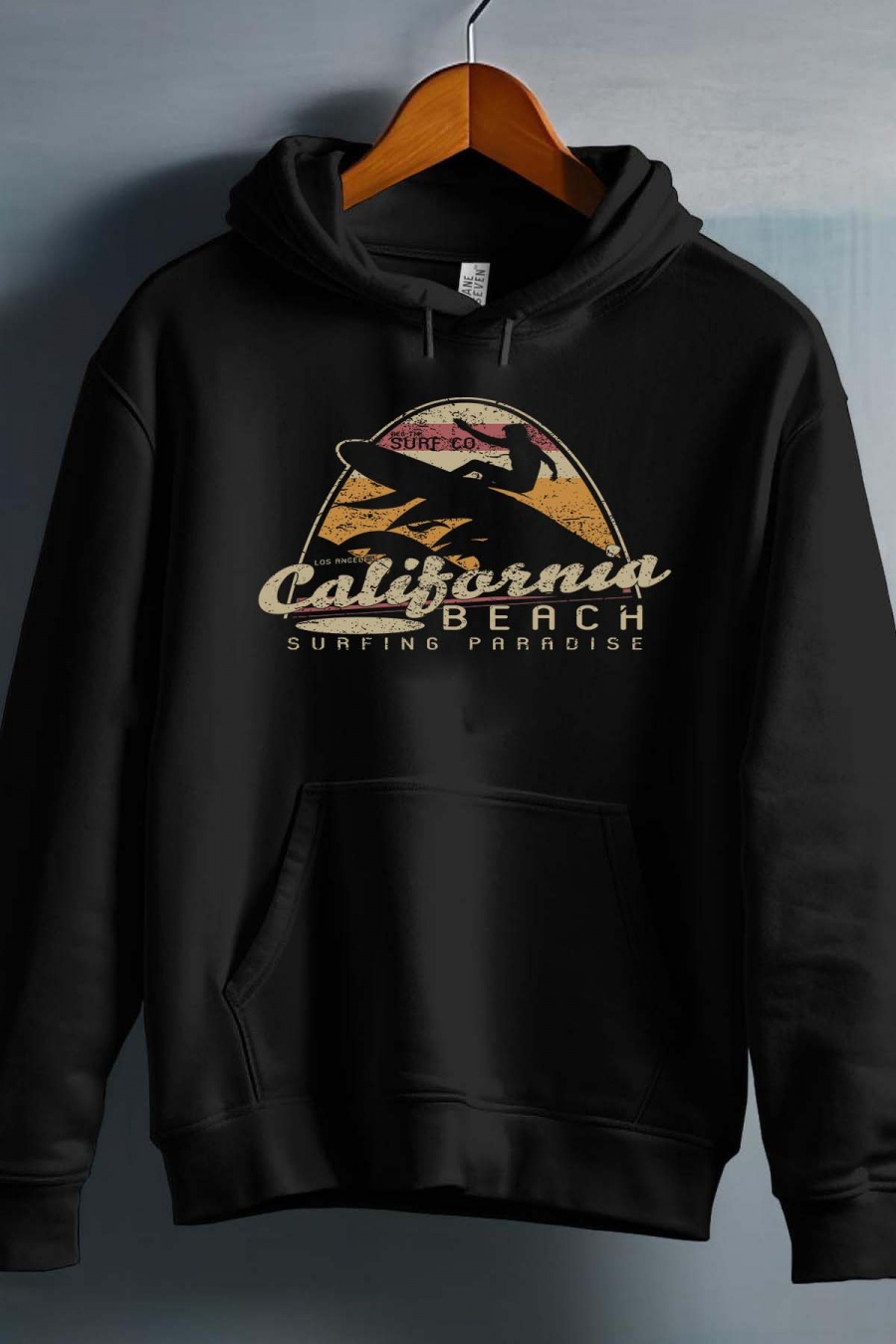 Pulls Homme Noir Impression A La Demande I.A.L.D CALIFORNIA RETRO SURF - SWEAT CAPUCHE HOMME #c Efashion Paris