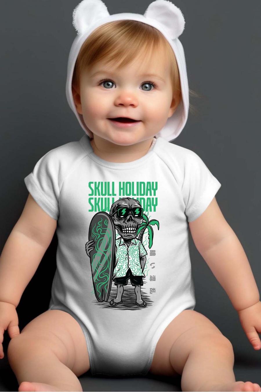 Ensembles & Bodies Enfant & Bébé  Blanc Impression A La Demande I.A.L.D SKULL HOLIDAY - BODY BÉBÉ #c Efashion Paris