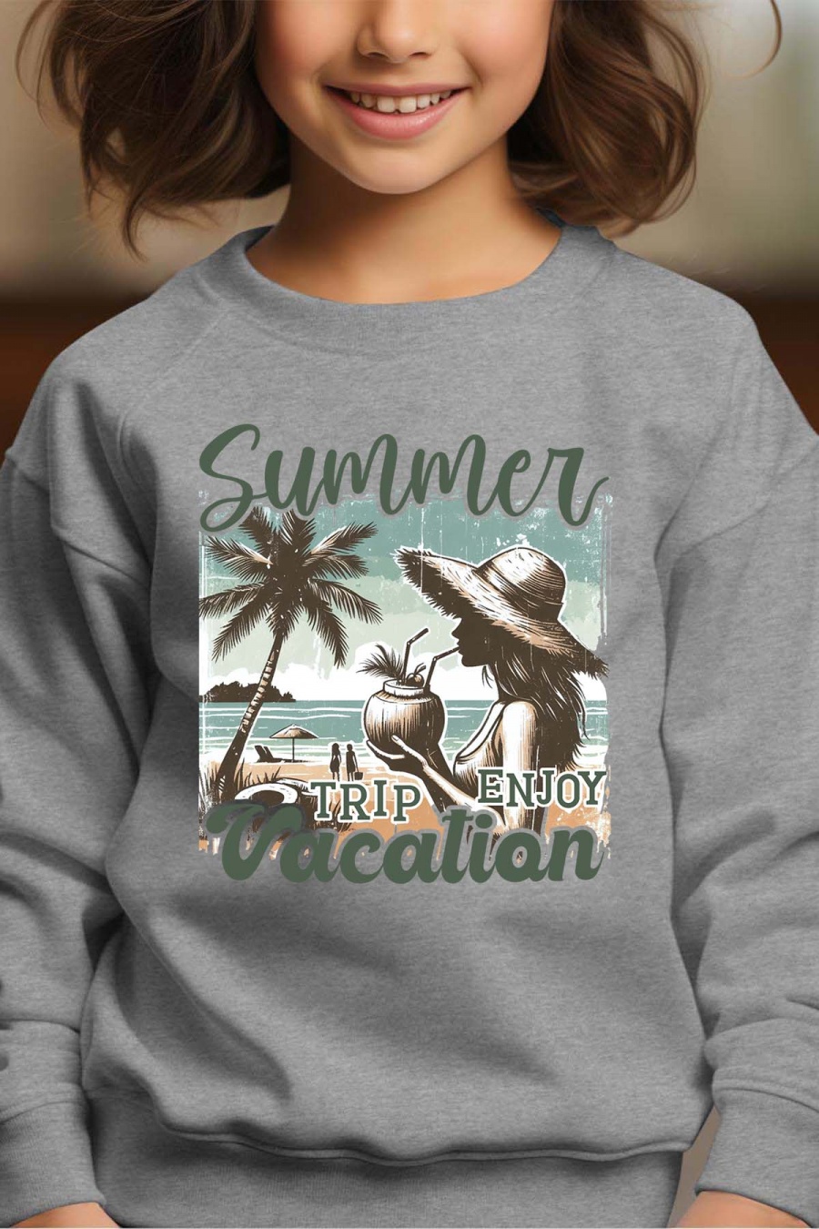 Camisetas Niño y bébé  Grey Impression A La Demande I.A.L.D ENJOY VACATION - SWEAT COL ROND FILLE #c Efashion Paris