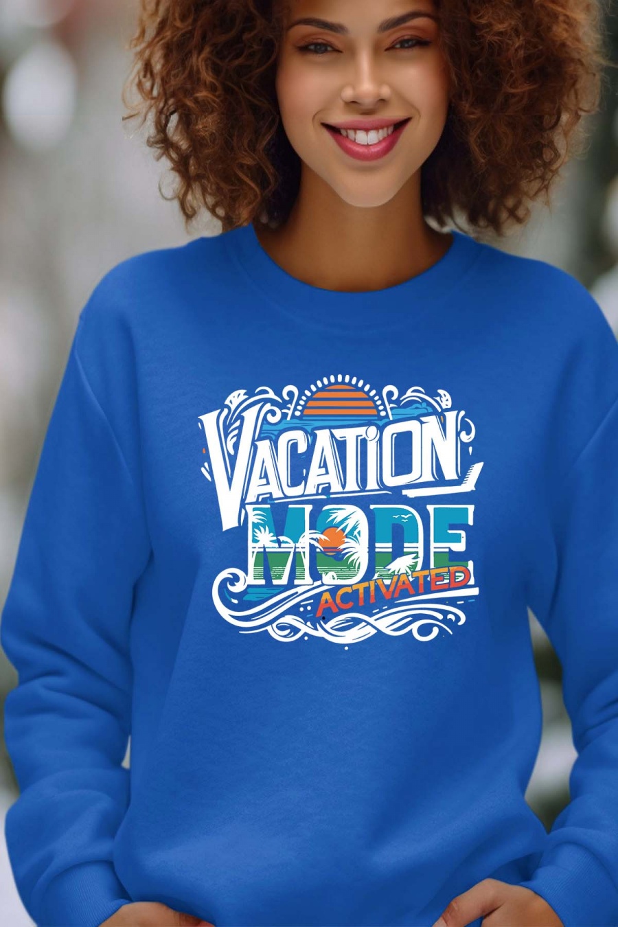 Sweats Femme Bleu roi Impression A La Demande I.A.L.D MODE VACATION - SWEAT COL ROND FEMME #c Efashion Paris
