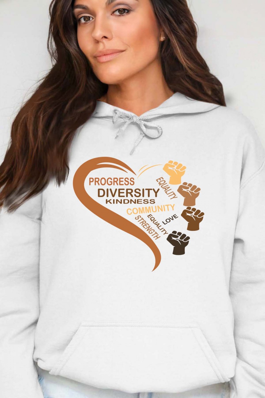 Sweats Femme Blanc Impression A La Demande I.A.L.D DIVERSITY BLACK KINDNESS - SWEAT CAPUCHE FEMME #c Efashion Paris