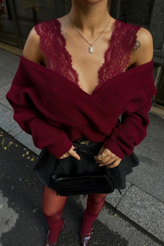 Pulls Femme Bordeaux FENOMEN SP1360-025 Efashion Paris