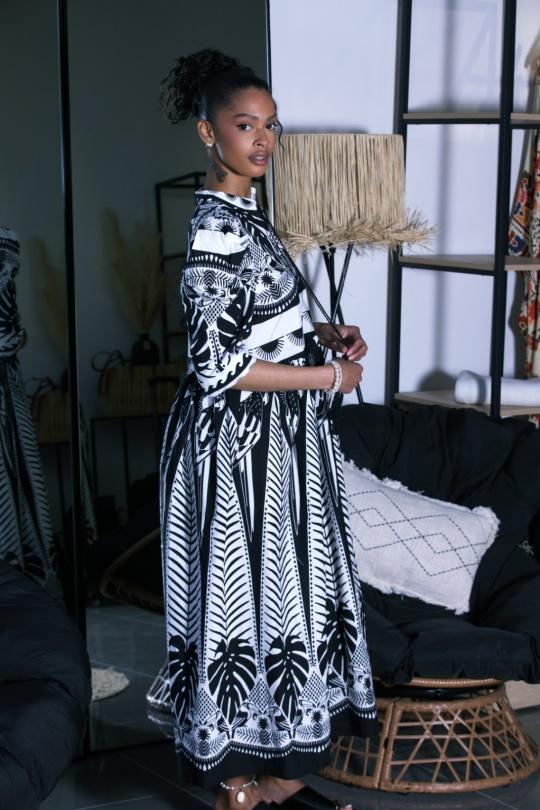 Robes mi-longues Femme Noir blanc FENOMEN AEL227 - 601- NOIR-BLANC Efashion Paris