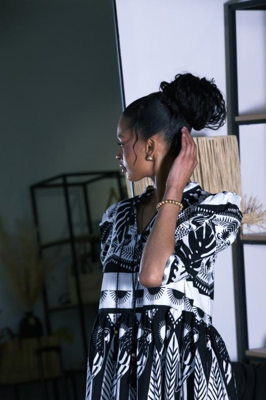 Robes mi-longues Femme Noir blanc FENOMEN AEL227 - 601- NOIR-BLANC Efashion Paris