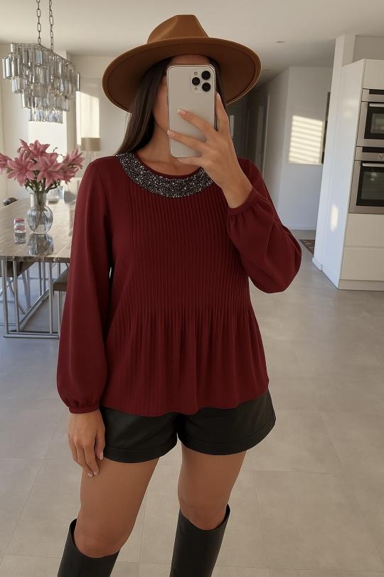 Blouses Women Bordeaux/Red ISSYMA 13123 Efashion Paris