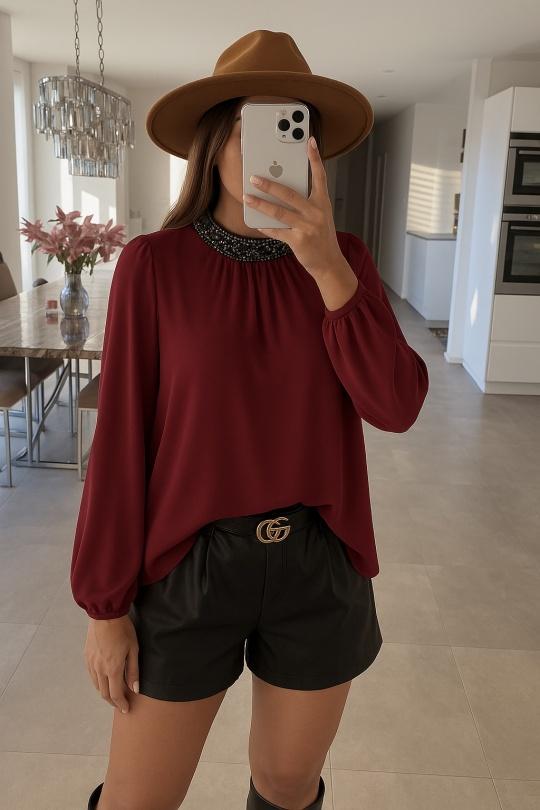 Blouses Women Bordeaux/Red ISSYMA 13295 Efashion Paris