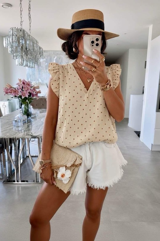 Tops Femme Blanc ISSYMA 696pois Efashion Paris