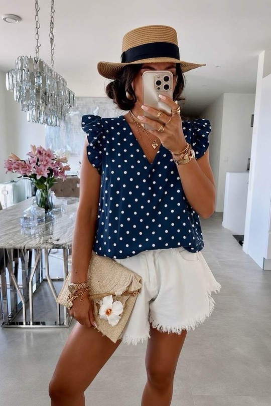Tops Femme Blanc ISSYMA 696pois Efashion Paris