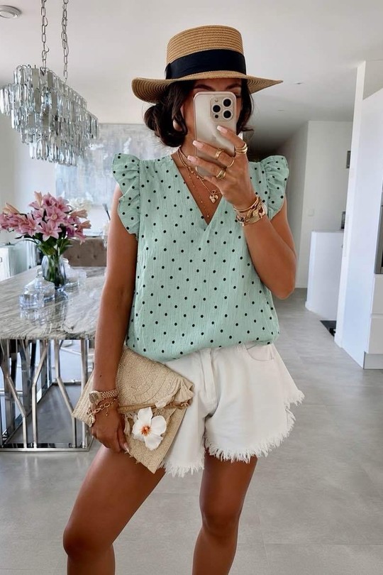 Tops Femme Blanc ISSYMA 696pois Efashion Paris