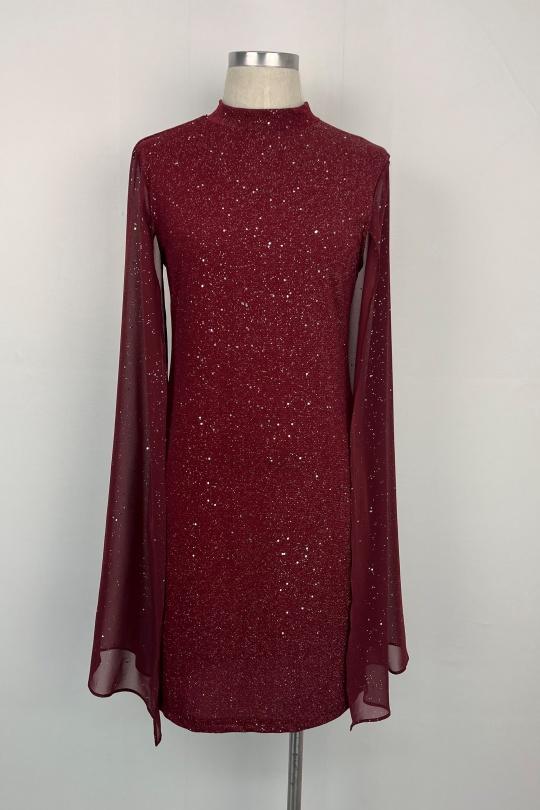 Robes mi-longues Femme Bordeaux AIKHA 05-3577 Efashion Paris