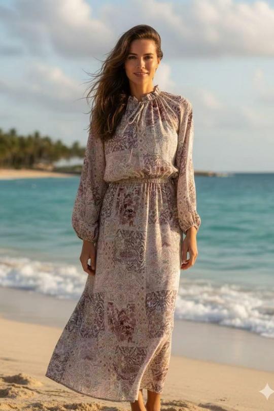 Robes longues Femme Rose AIKHA 02-3628 Efashion Paris