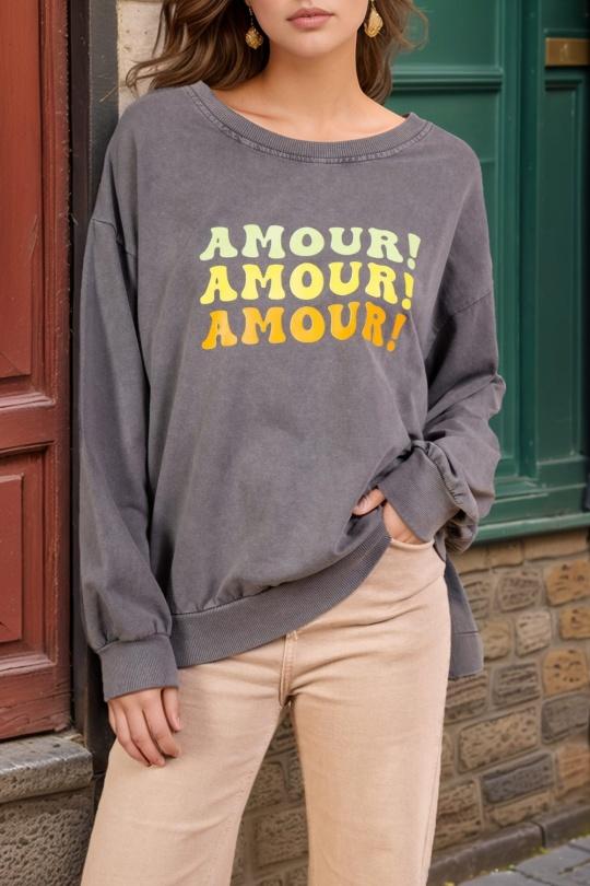 Felpa Donna Grey Amy&Clo in vogue PR10199-AMOUR Efashion Paris