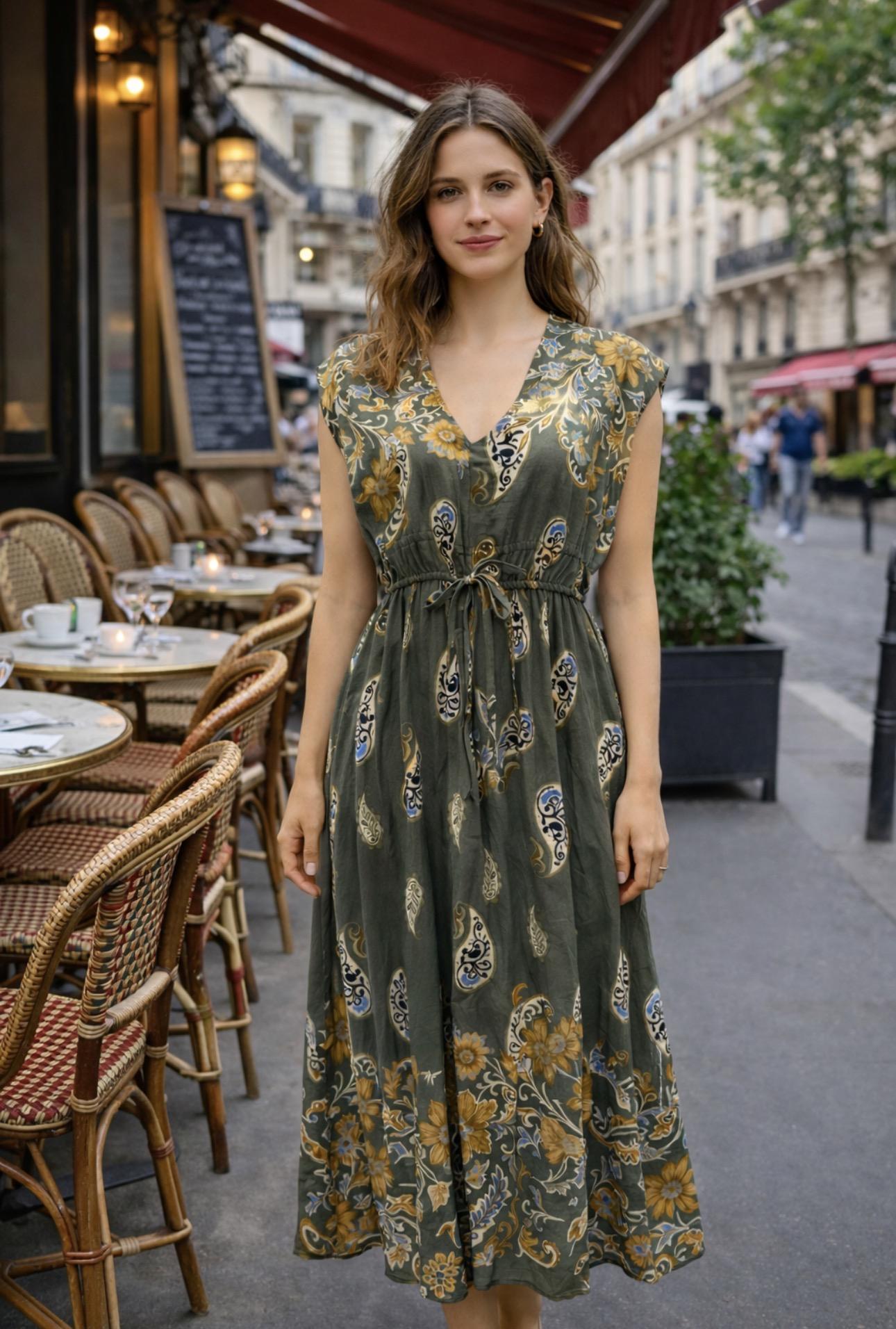 Robes mi-longues Femme Kaki FEELOOK CC007 #c Efashion Paris