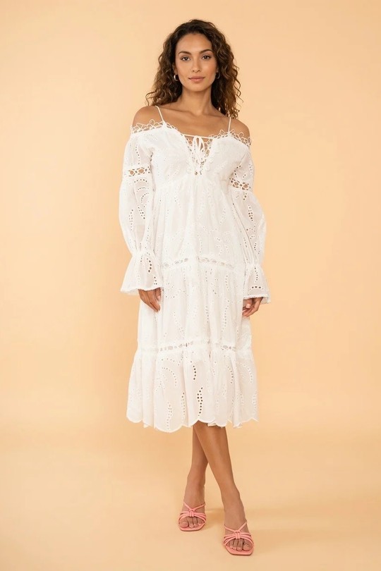 Robes mi-longues Femme Blanc LUCY LUU 6627R #c Efashion Paris