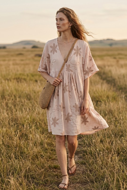 Robes longues Femme Beige Clair mylee 3506_RFeuillesBrode Efashion Paris