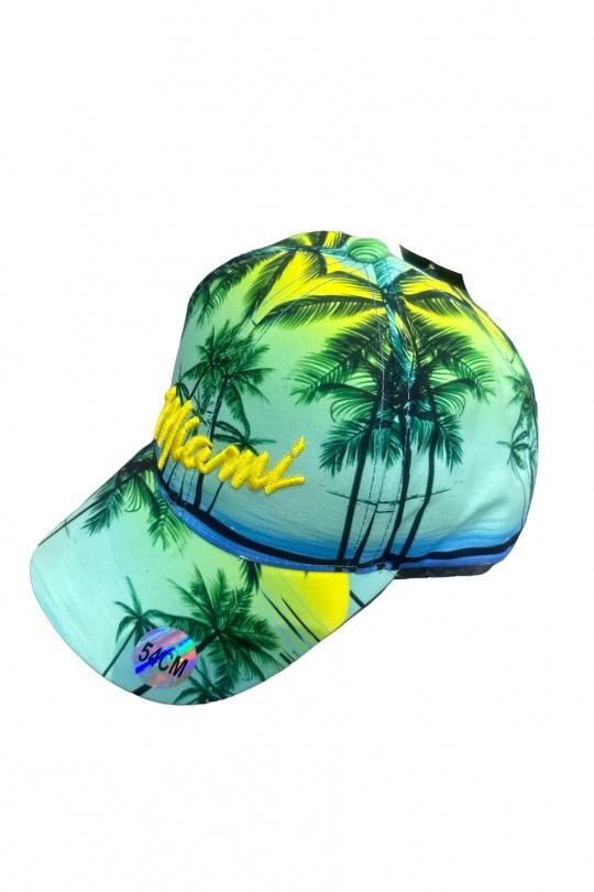 Casquette Enfant & Bébé  Vert d eau Blingstreet  CASQUETTE MIAMI PALMIER VERT DEAU LOGO JAUNE Efashion Paris