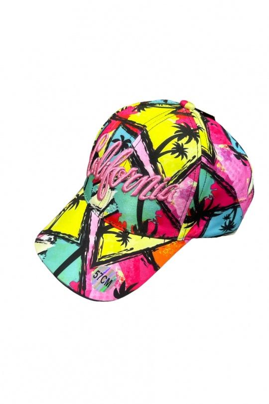 Casquette Accessoires Multicouleur Blingstreet  CASQUETTE CALIFORNIA PALMIER MULTI COULEUR LOGO ROSE Efashion Paris