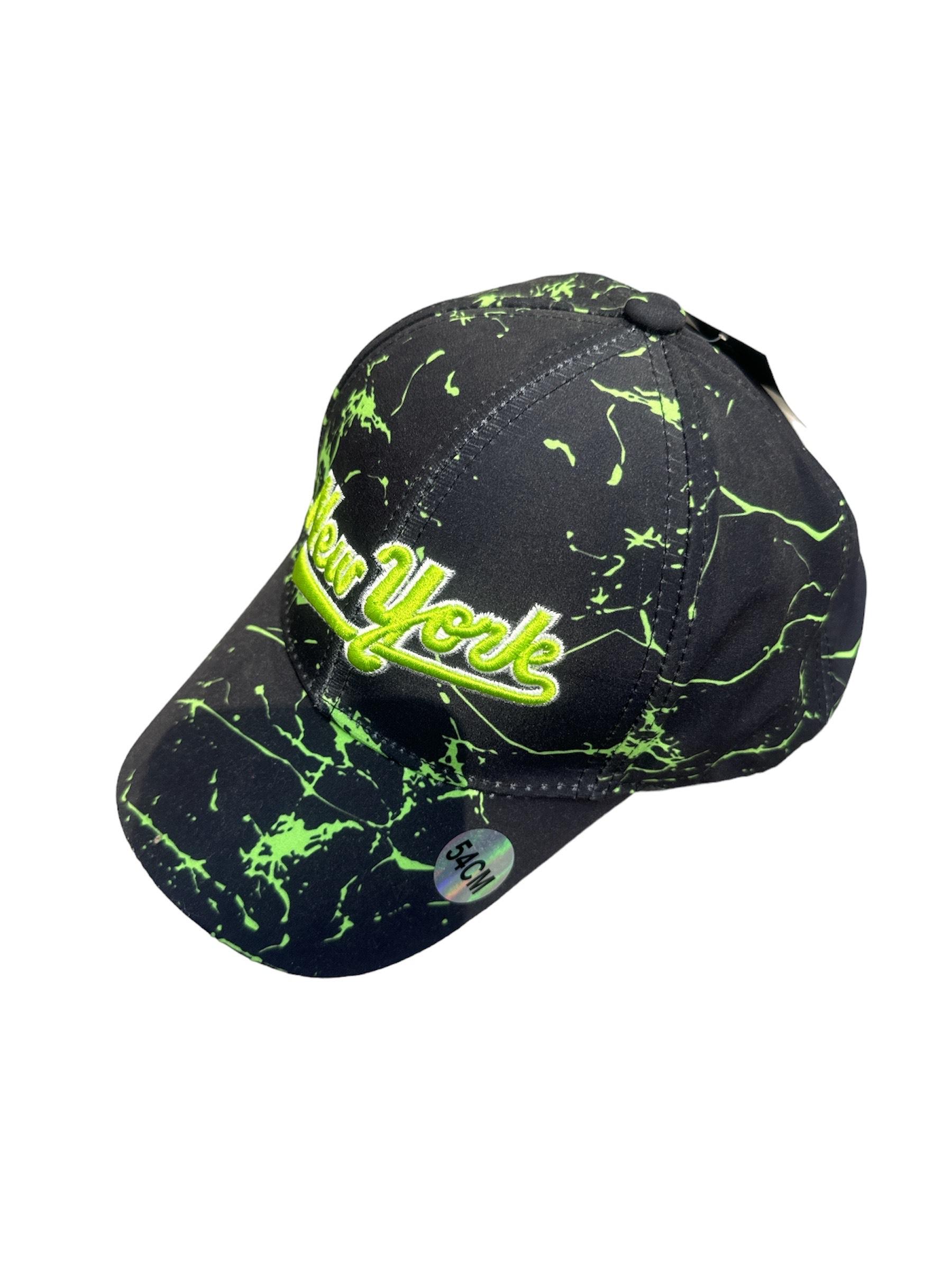 Gorra Niño y bébé  Black Blingstreet  CASQUETTE NEW YORK SIGNATURE NOIR LOGO VERT FLUO #c Efashion Paris