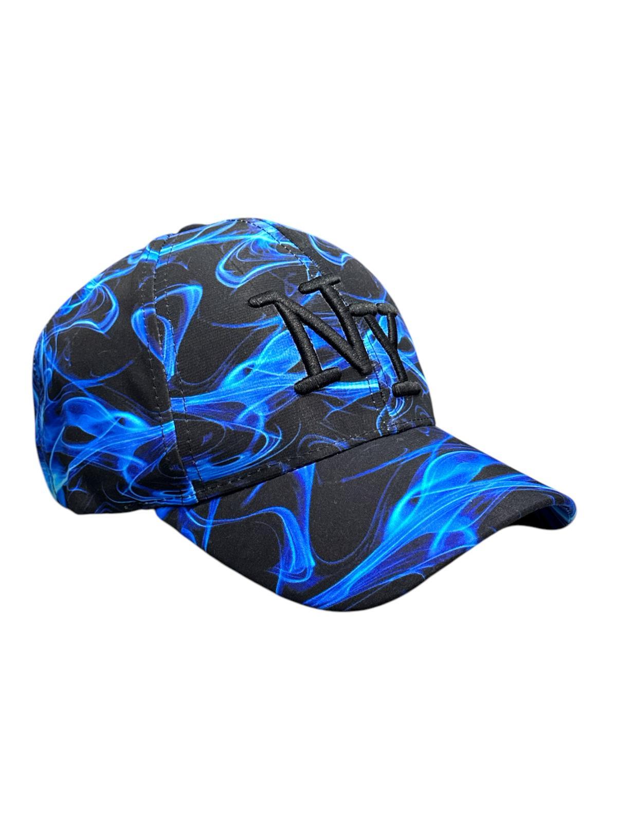 Cap Accessories Blue Blingstreet  CASQUETTE NY NOIR FLAMME BLEU #c Efashion Paris