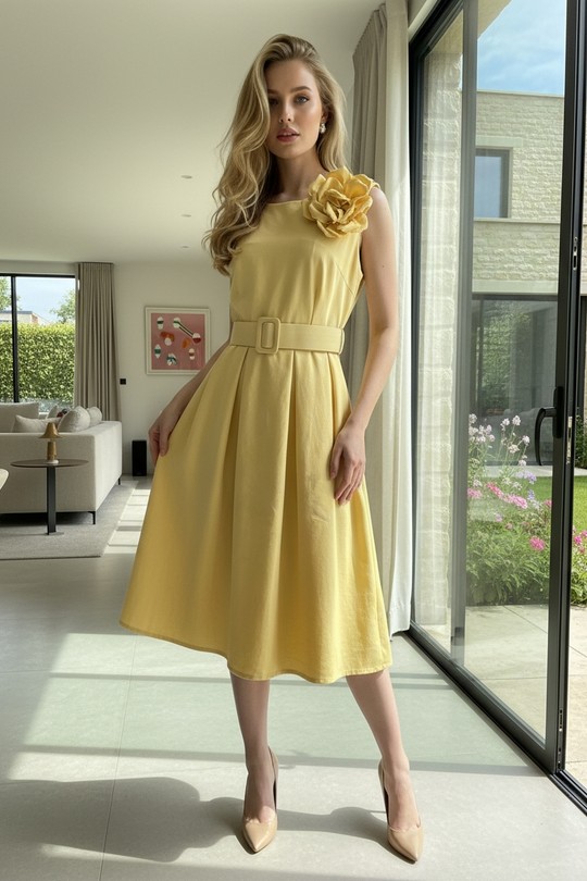 Robes mi-longues Femme Jaune LAFÉEROSE 334_H4074-S6 Efashion Paris