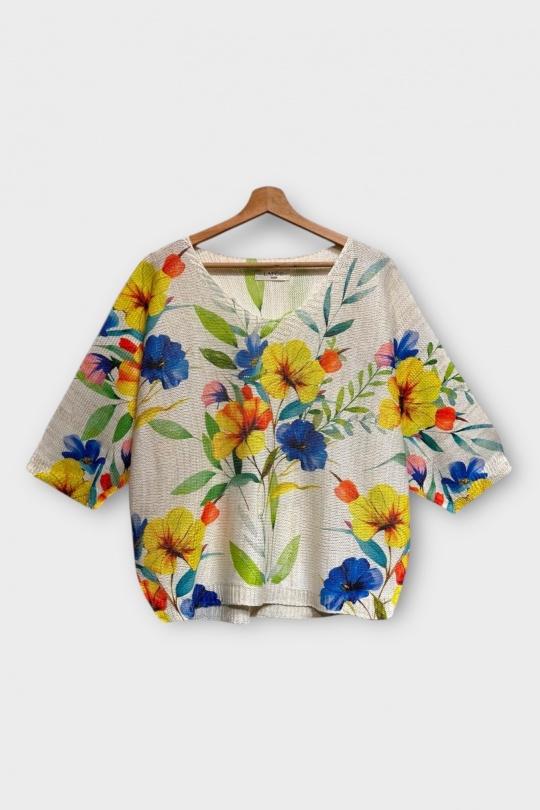 Pulls Femme Ecru LAFÉEROSE 538_15170_FLEURS-MULTI Efashion Paris