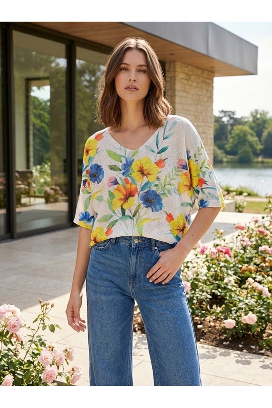 Pulls Femme Ecru LAFÉEROSE 538_15170_FLEURS-MULTI Efashion Paris