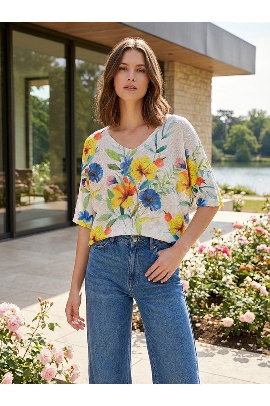 Tops Femme Ecru LAFÉEROSE B148-538-15170-FLEURS-MULTI Efashion Paris