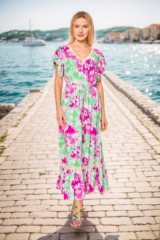 Robes longues Femme vert/fushia INVISIBLE R130VFG Efashion Paris