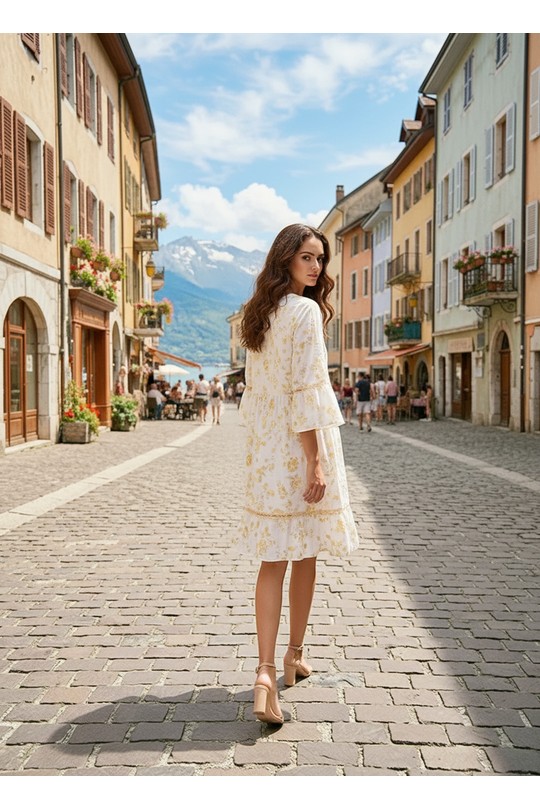 Robes mi-longues Femme Beige/Blanc INVISIBLE R157 BLG Efashion Paris