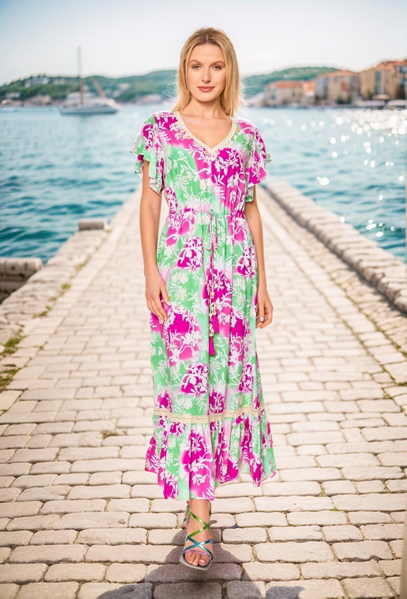 Robes longues Femme vert/fushia INVISIBLE R130VFG #c Efashion Paris