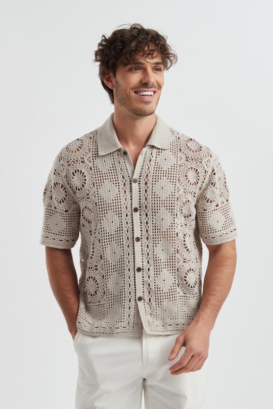 Camisas Hombre Beige Yves Enzo LB-2025-02 Efashion Paris