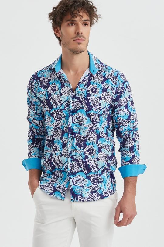 Chemises Homme Turquoise Yves Enzo M0801-04 Efashion Paris