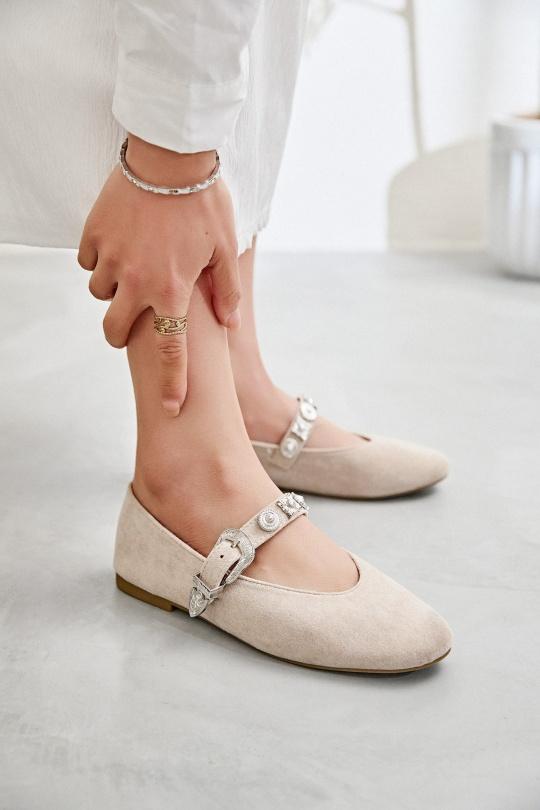 Ballerines Chaussures Beige Erynn GG-101 Efashion Paris