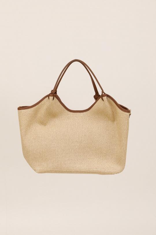 Cabas Maroquinerie Beige/Marron FANLI  1041 Raphias Efashion Paris