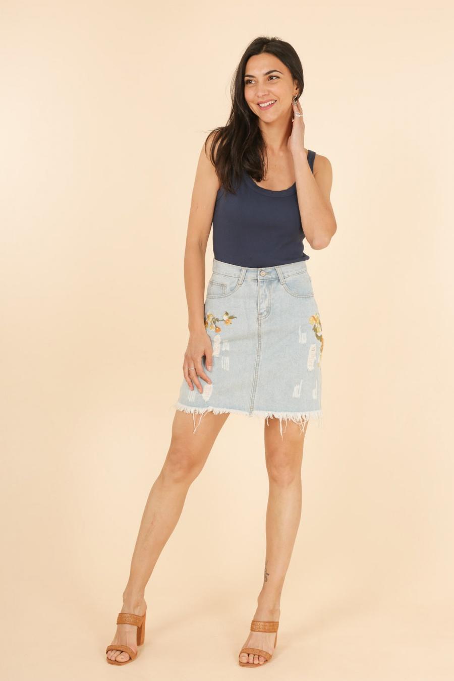 jupe longue en denim fendue devant femme bleu jupes en jean femme | GÉMO