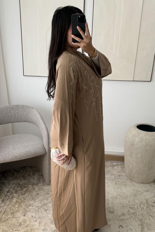Abaya Femme Taupe White Icy  ABAYA H531 Efashion Paris