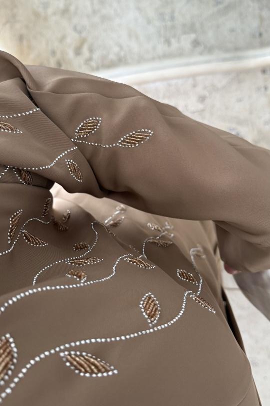 Abaya Femme Taupe White Icy  ABAYA H531 Efashion Paris