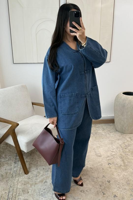 Ensembles Femme Bleu foncé White Icy  ENSEMBLE JEAN HANA B285  Efashion Paris