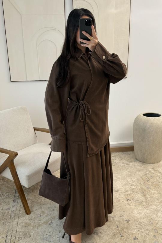 Ensembles Femme Marron White Icy  ENSEMBLE JUPE JEAN JEANNE B282  Efashion Paris